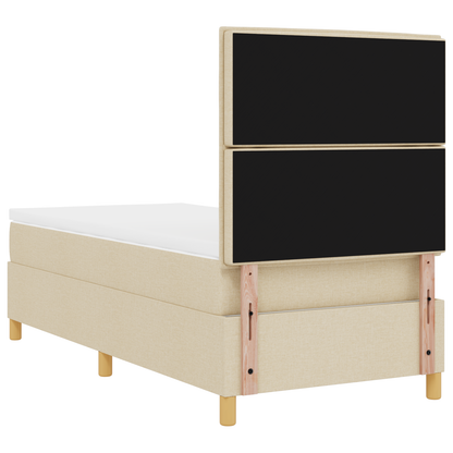 Box Spring Seng Med Hovedgærde Creme 100 X 200 Cm Stof
