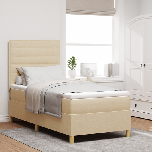 Box Spring Seng Med Hovedgærde Creme 100 X 200 Cm Stof