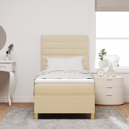 Box Spring Seng Med Hovedgærde Creme 100 X 200 Cm Stof