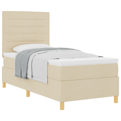Box Spring Seng Med Hovedgærde Creme 100 X 200 Cm Stof