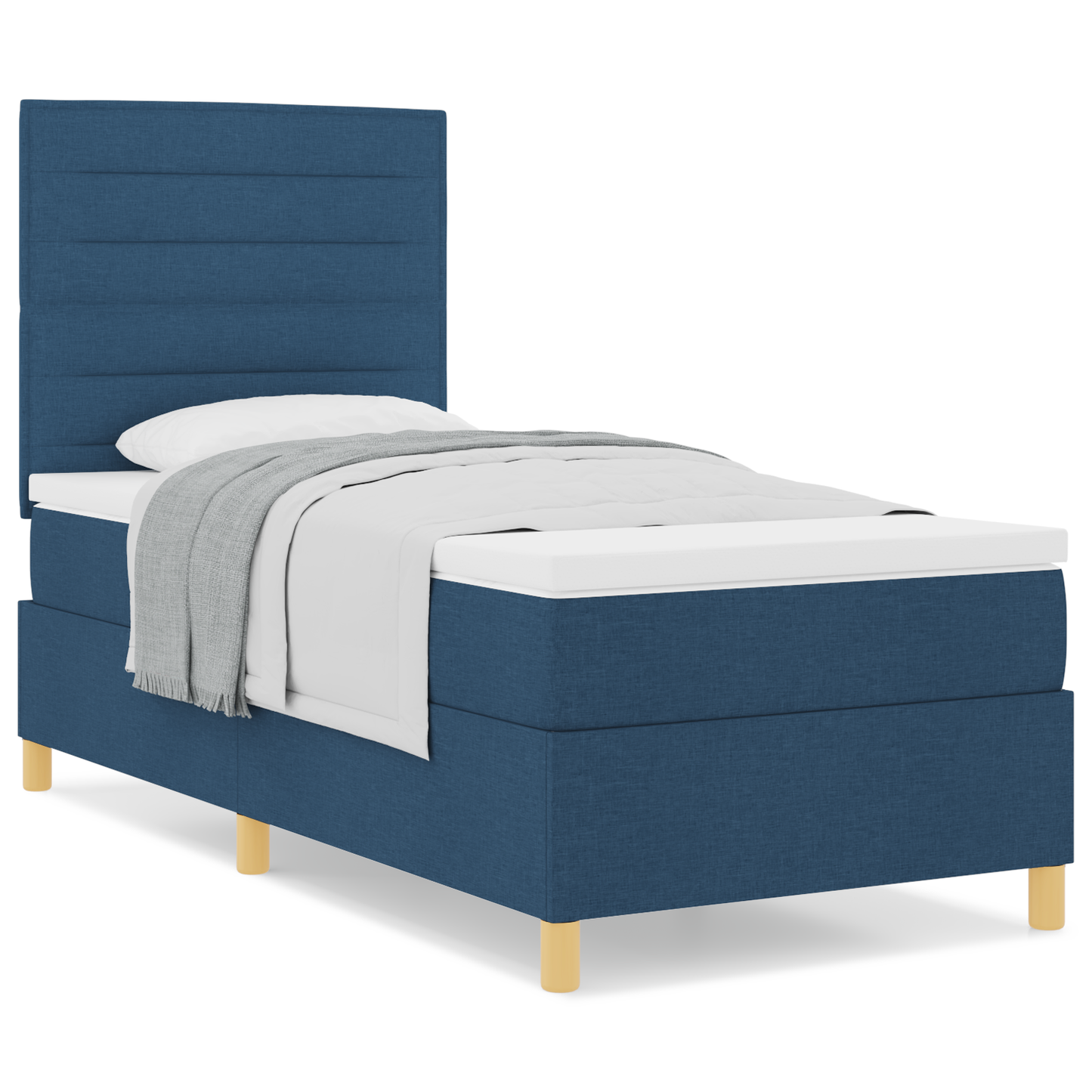 Box Spring Seng Med Hovedgærde Blå 100 X 200 Cm Stof