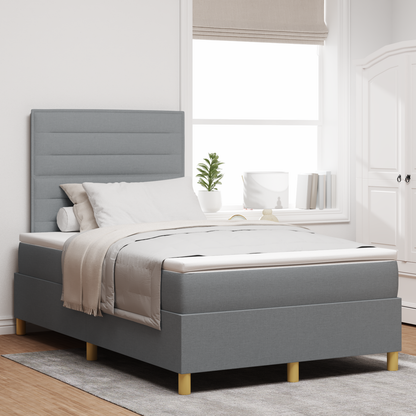 Box Spring Seng Med Hovedgærde Lysegrå 120 X 200 Cm Stof