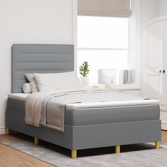 Box Spring Seng Med Hovedgærde Lysegrå 120 X 200 Cm Stof