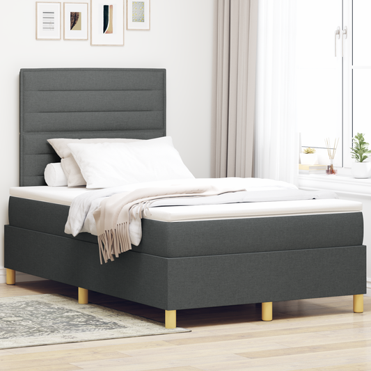 Box Spring Seng Med Hovedgærde Mørkegrå 120 X 200 Cm Stof