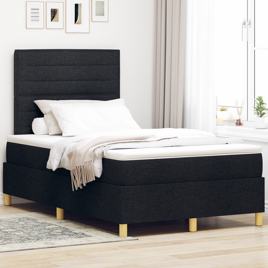 Box Spring Seng Med Hovedgærde Sort 120 X 200 Cm Stof