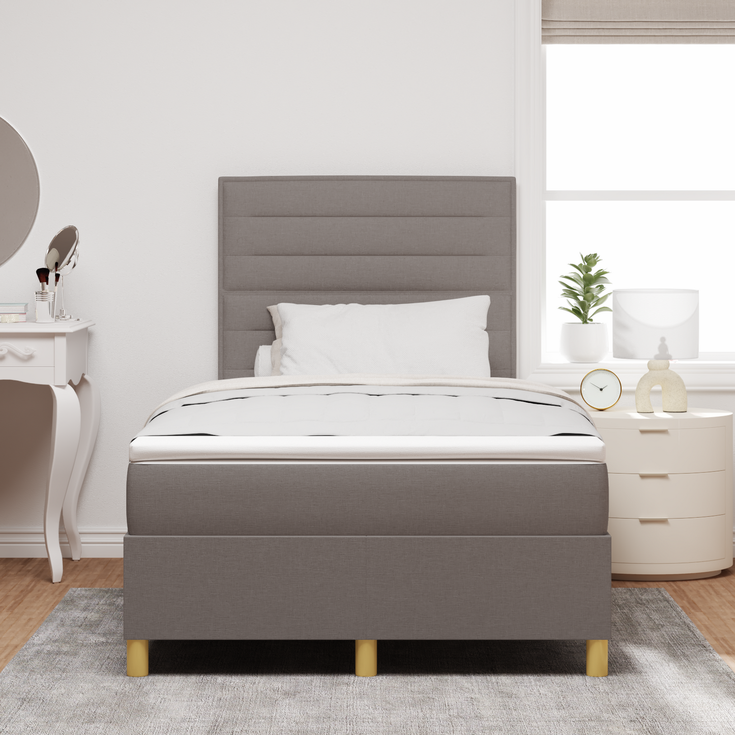 Box Spring Seng Med Hovedgærde Gråbrun 120 X 200 Cm Stof