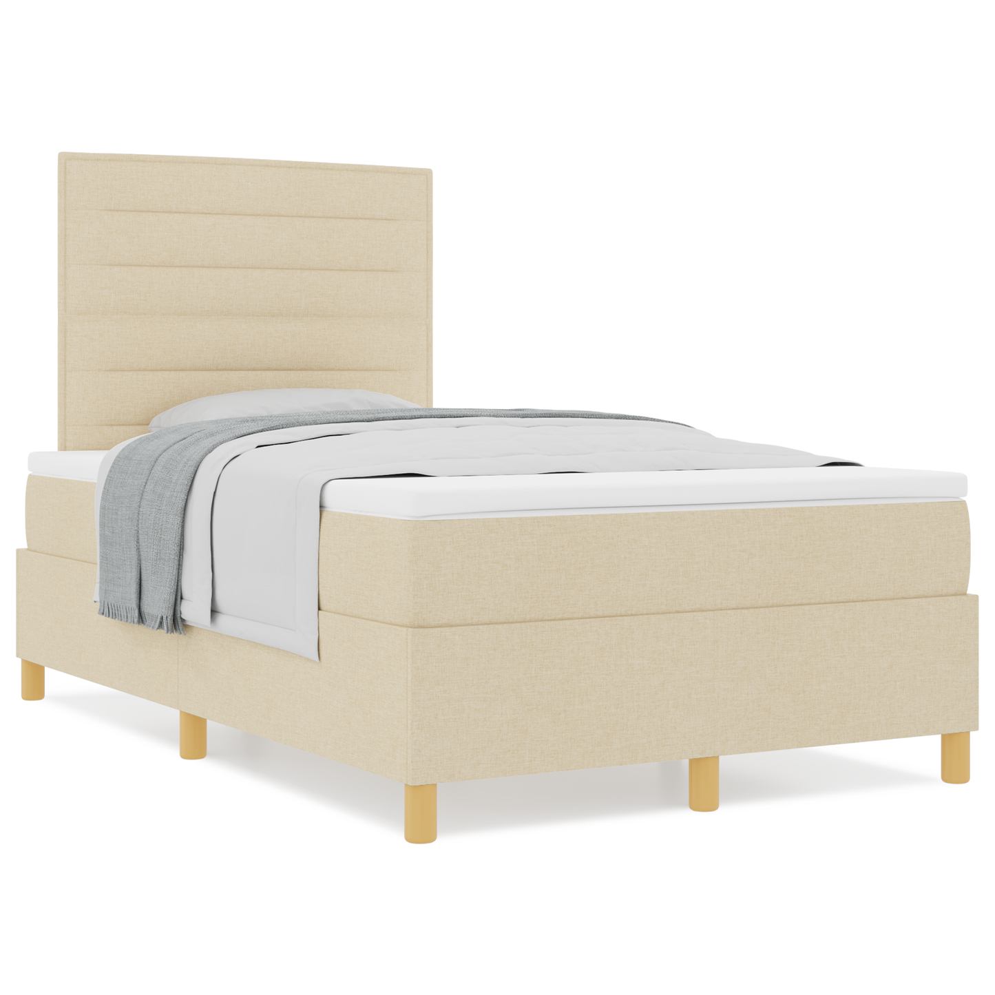 Box Spring Seng Med Hovedgærde Creme 120 X 200 Cm Stof