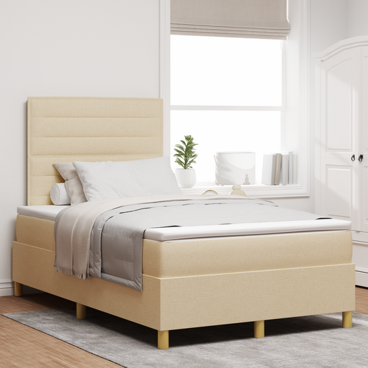 Box Spring Seng Med Hovedgærde Creme 120 X 200 Cm Stof