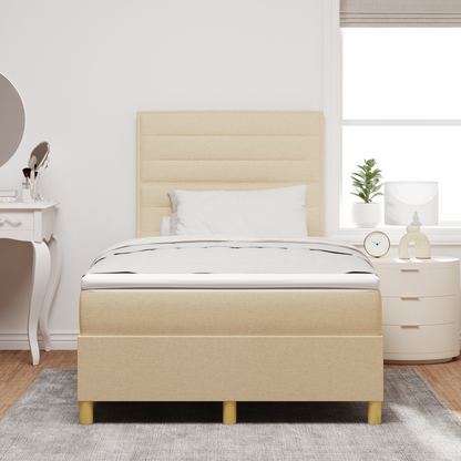 Box Spring Seng Med Hovedgærde Creme 120 X 200 Cm Stof