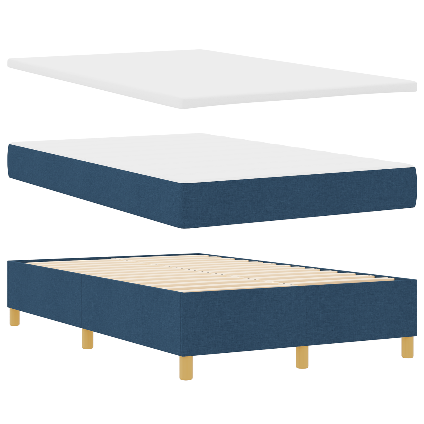 Box Spring Seng Med Hovedgærde Blå 120 X 200 Cm Stof