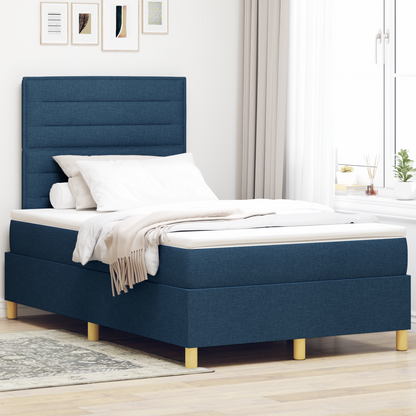Box Spring Seng Med Hovedgærde Blå 120 X 200 Cm Stof