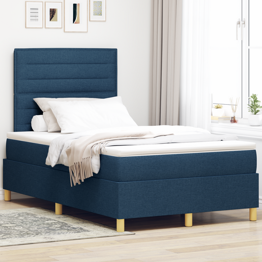Box Spring Seng Med Hovedgærde Blå 120 X 200 Cm Stof