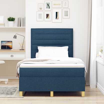 Box Spring Seng Med Hovedgærde Blå 120 X 200 Cm Stof