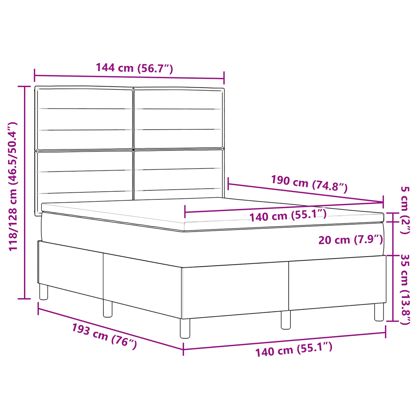 Box Spring Seng Med Hovedgærde Mørkebrun 140 X 190 Cm Stof