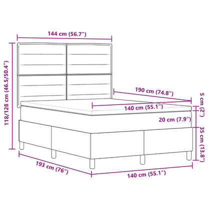 Box Spring Seng Med Hovedgærde Mørkebrun 140 X 190 Cm Stof