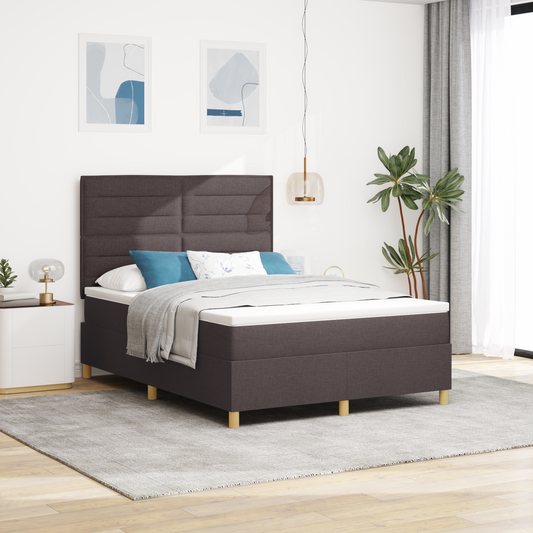 Box Spring Seng Med Hovedgærde Mørkebrun 140 X 200 Cm Stof