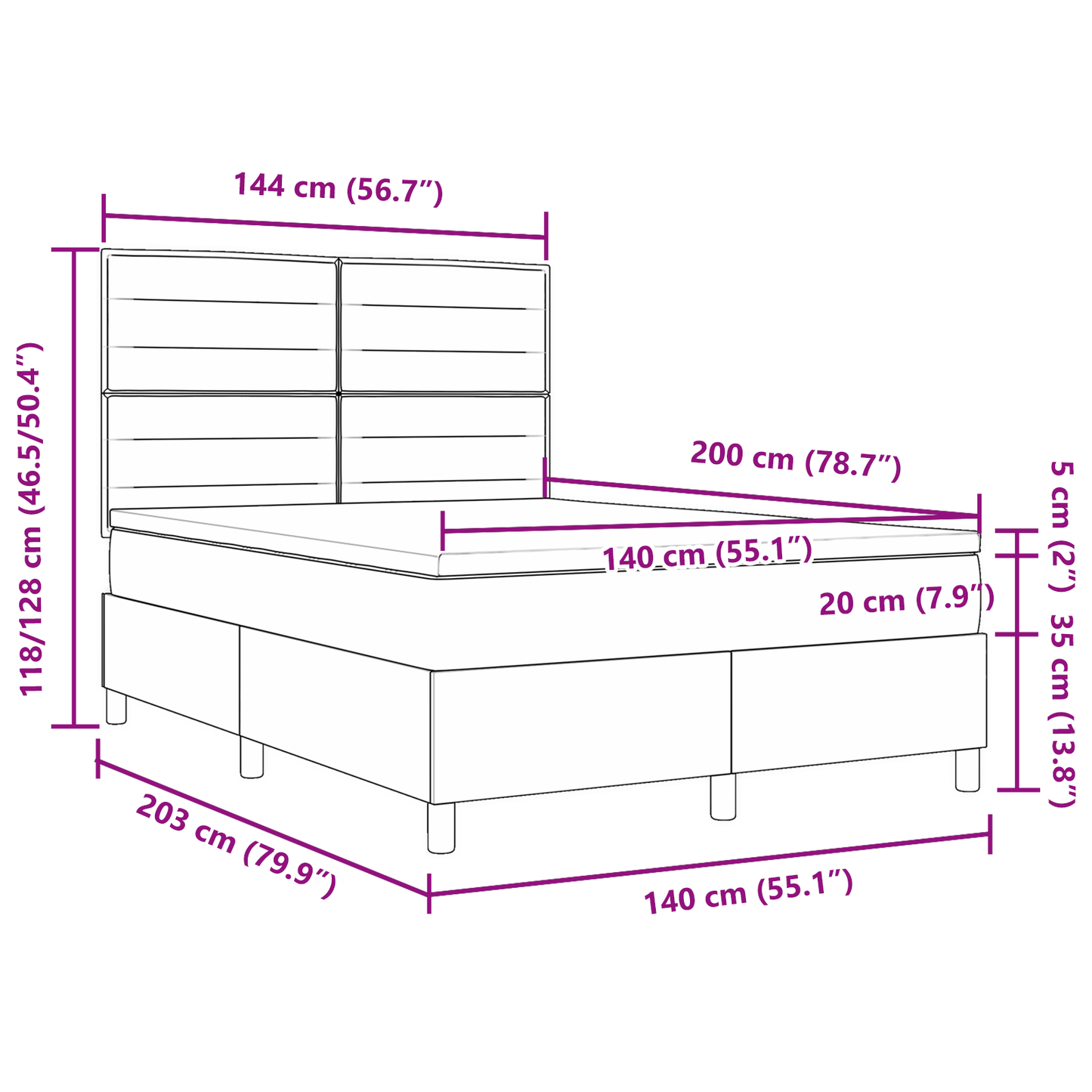 Box Spring Seng Med Hovedgærde Mørkebrun 140 X 200 Cm Stof