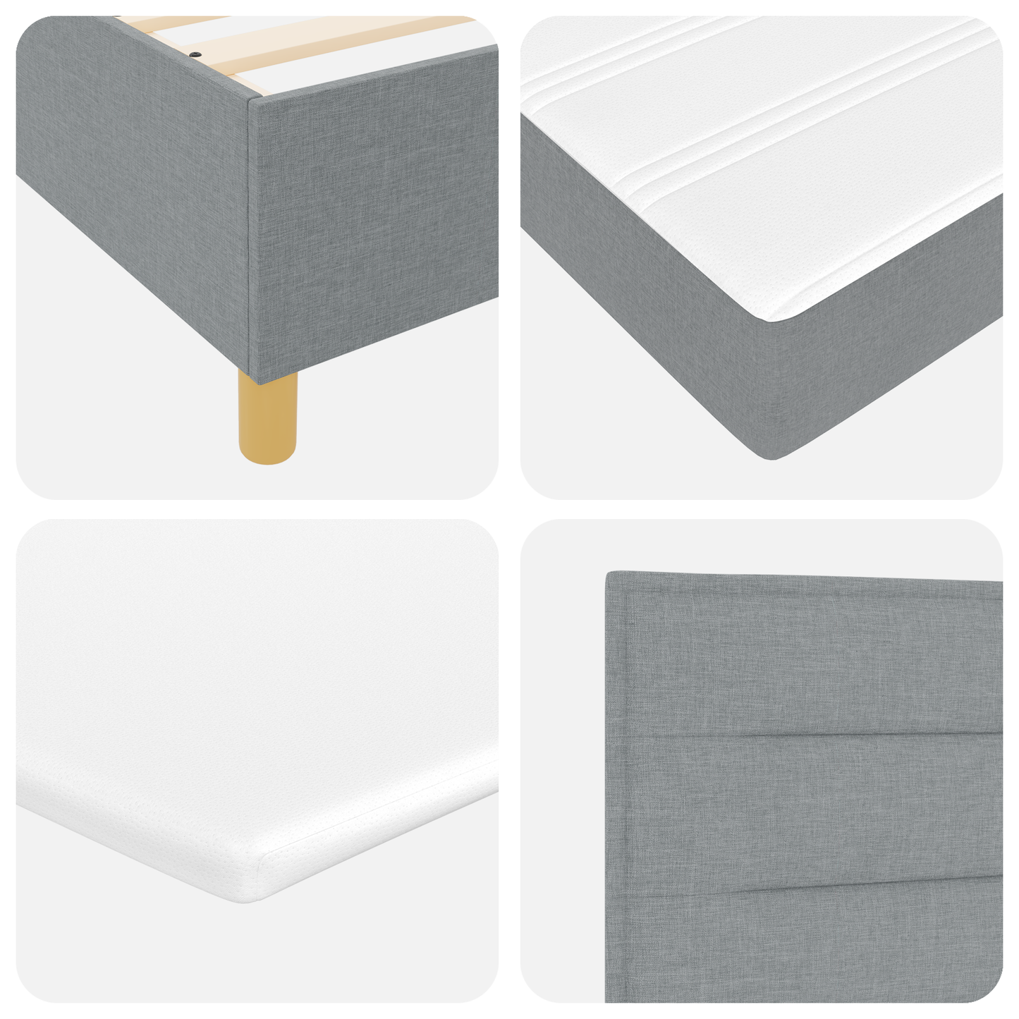 Box Spring Seng Med Hovedgærde Lysegrå 200 X 200 Cm Stof
