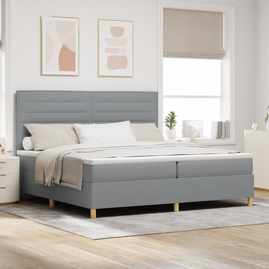 Box Spring Seng Med Hovedgærde Lysegrå 200 X 200 Cm Stof