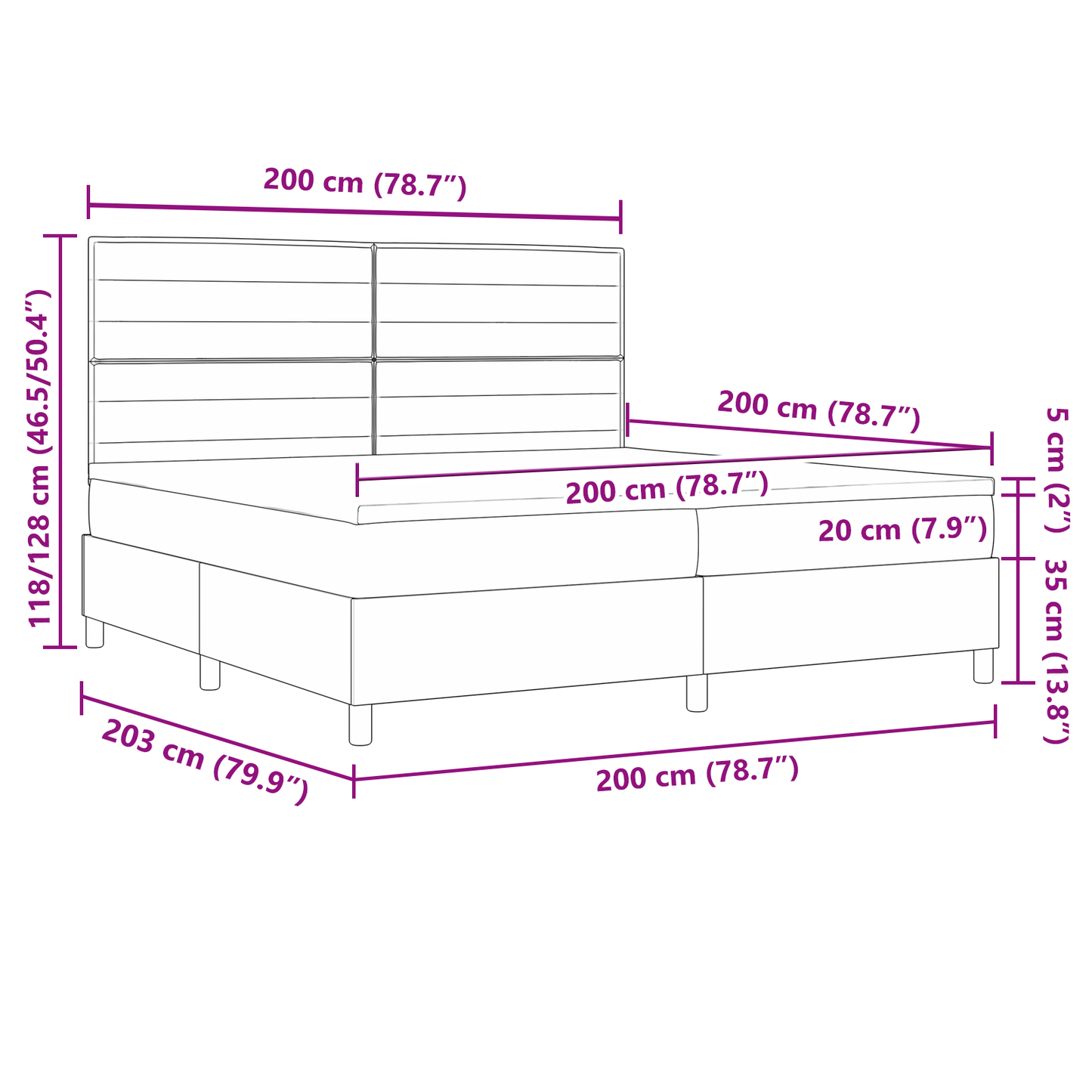 Box Spring Seng Med Hovedgærde Lysegrå 200 X 200 Cm Stof
