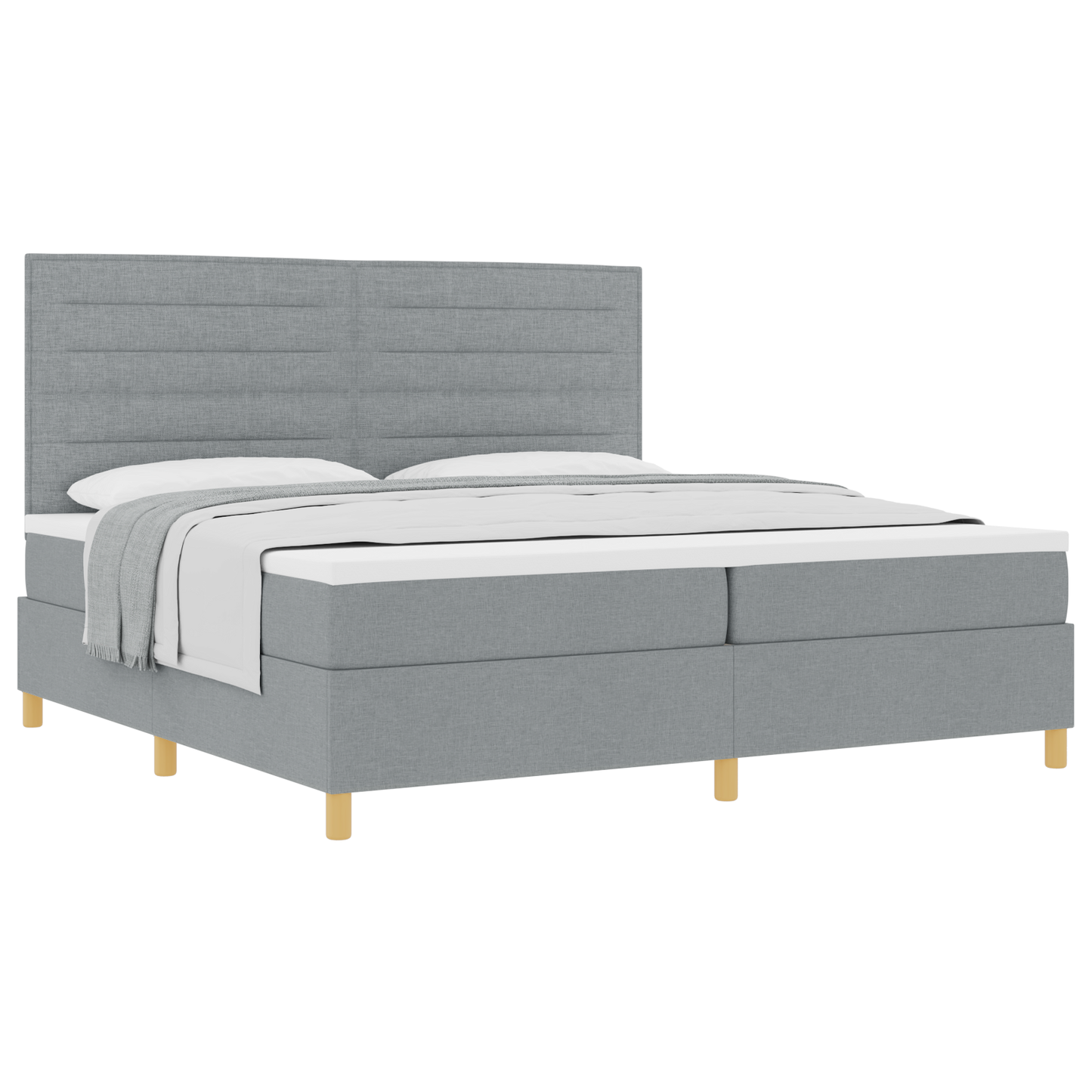 Box Spring Seng Med Hovedgærde Lysegrå 200 X 200 Cm Stof