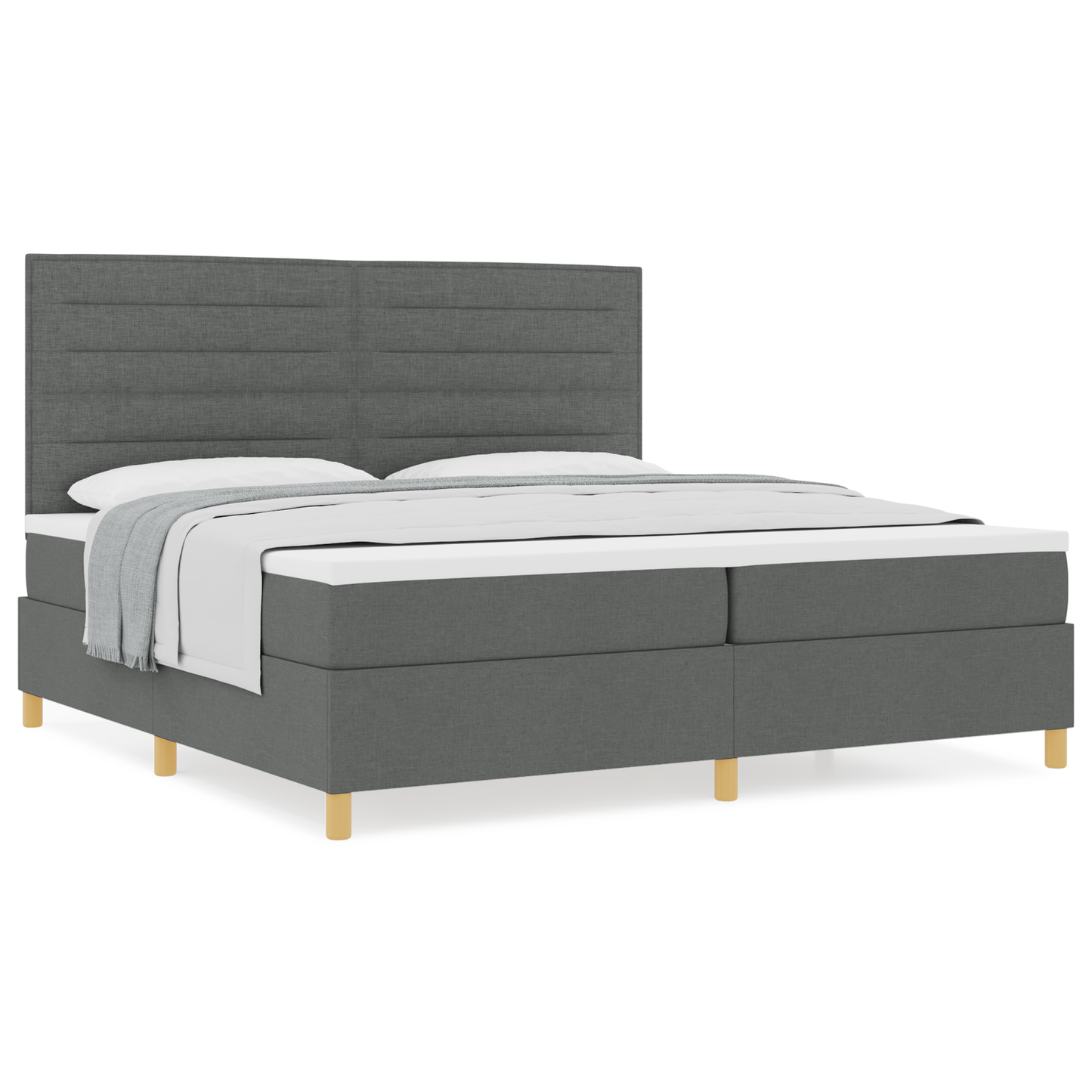 Box Spring Seng Med Hovedgærde Mørkegrå 200 X 200 Cm Stof