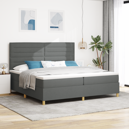 Box Spring Seng Med Hovedgærde Mørkegrå 200 X 200 Cm Stof