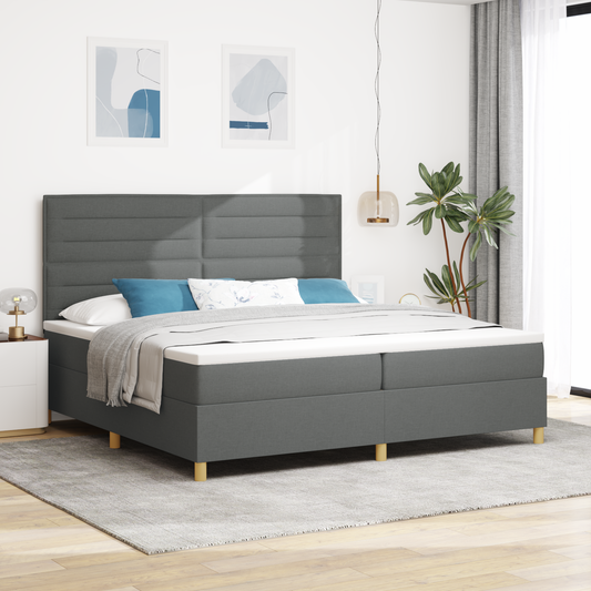 Box Spring Seng Med Hovedgærde Mørkegrå 200 X 200 Cm Stof