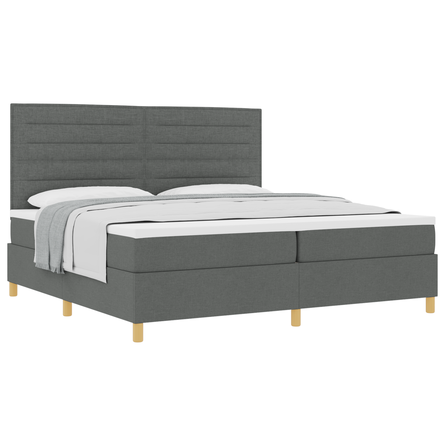 Box Spring Seng Med Hovedgærde Mørkegrå 200 X 200 Cm Stof