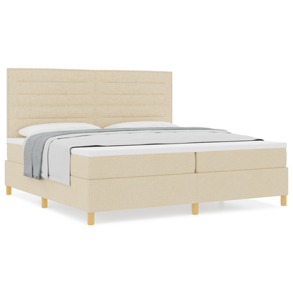 Box Spring Seng Med Hovedgærde Creme 200 X 200 Cm Stof