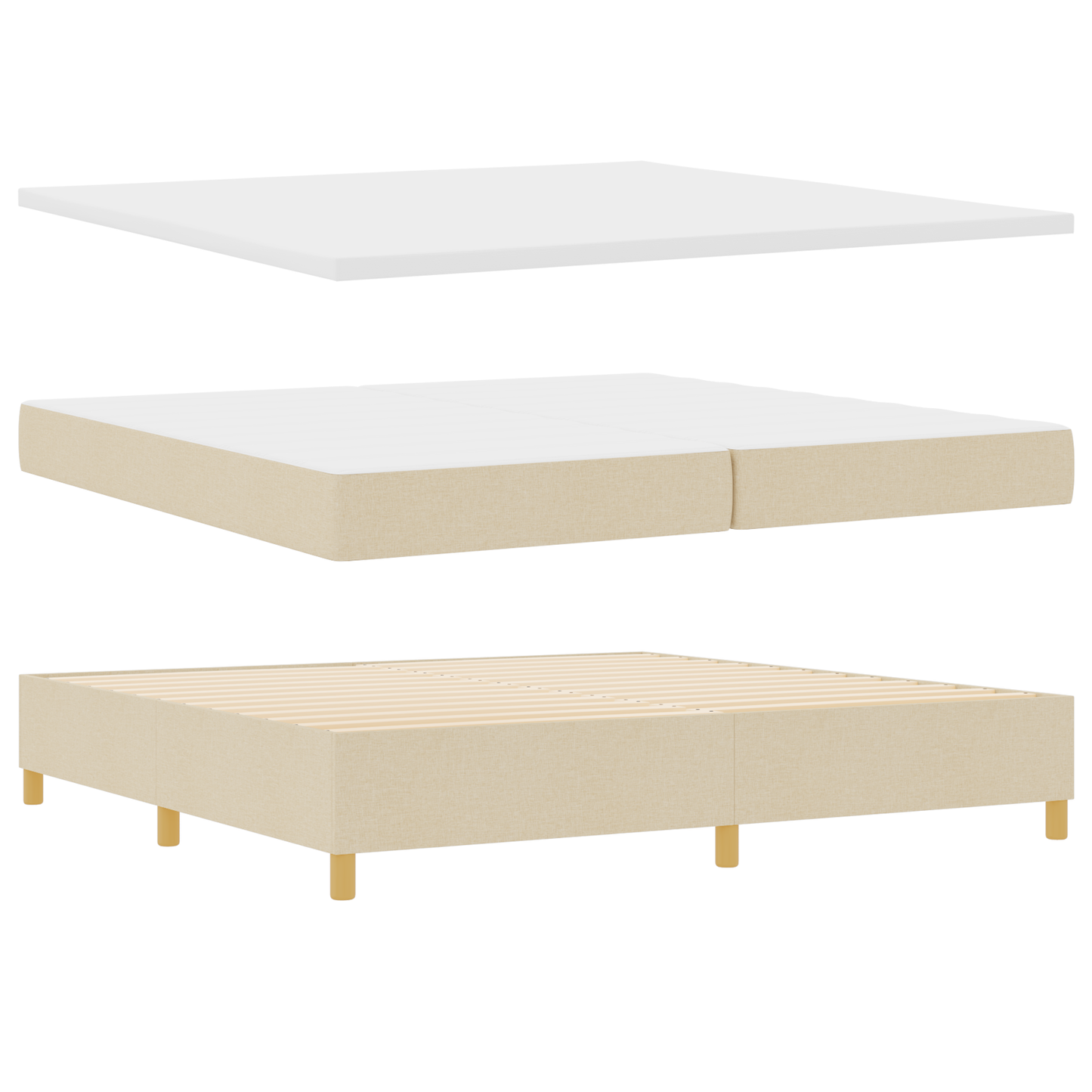 Box Spring Seng Med Hovedgærde Creme 200 X 200 Cm Stof
