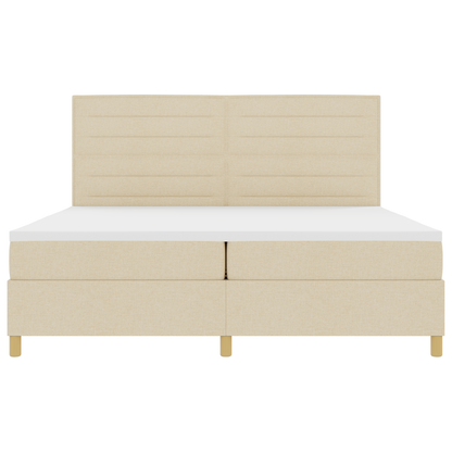 Box Spring Seng Med Hovedgærde Creme 200 X 200 Cm Stof