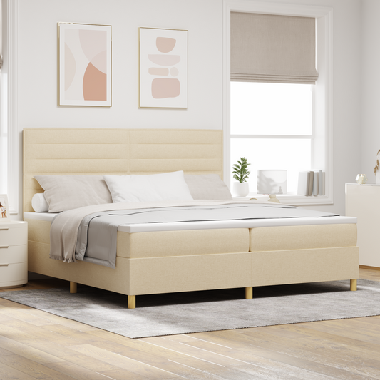Box Spring Seng Med Hovedgærde Creme 200 X 200 Cm Stof