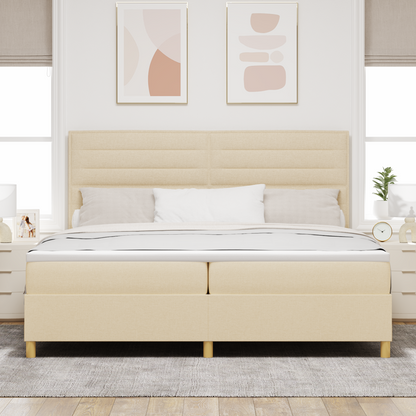 Box Spring Seng Med Hovedgærde Creme 200 X 200 Cm Stof