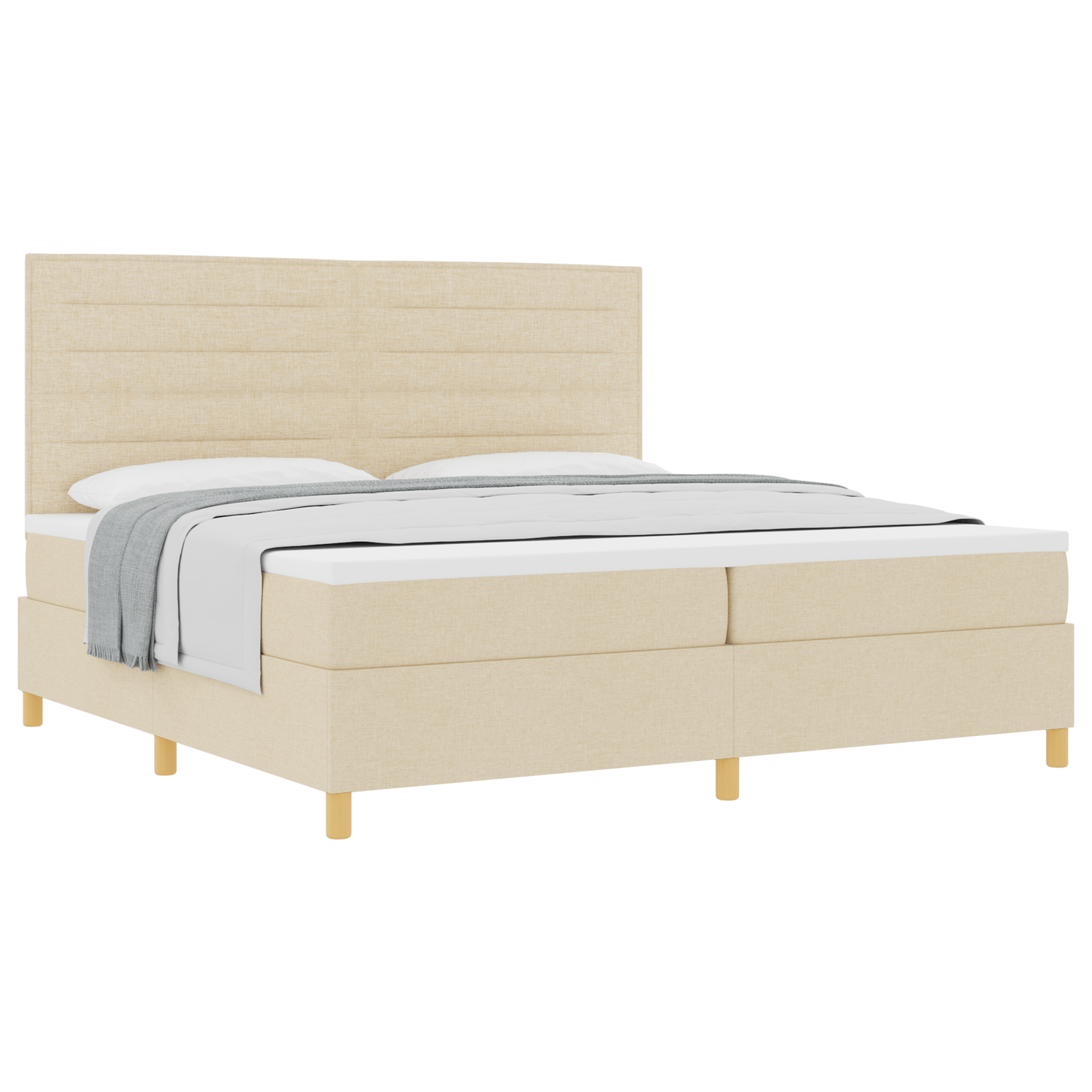Box Spring Seng Med Hovedgærde Creme 200 X 200 Cm Stof