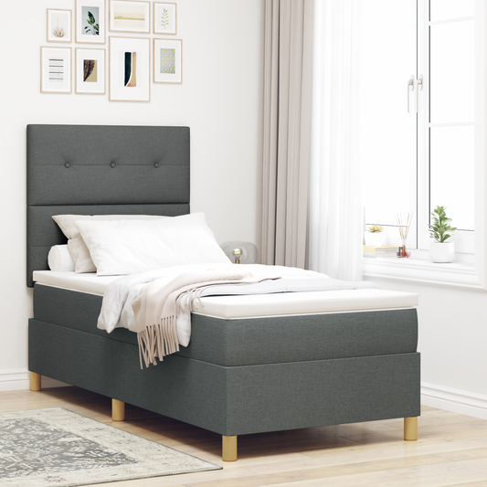 Box Spring Seng Med Hovedgærde Mørkegrå 90 X 200 Cm Stof
