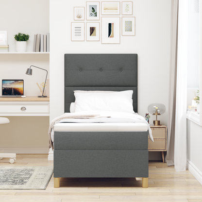 Box Spring Seng Med Hovedgærde Mørkegrå 90 X 200 Cm Stof