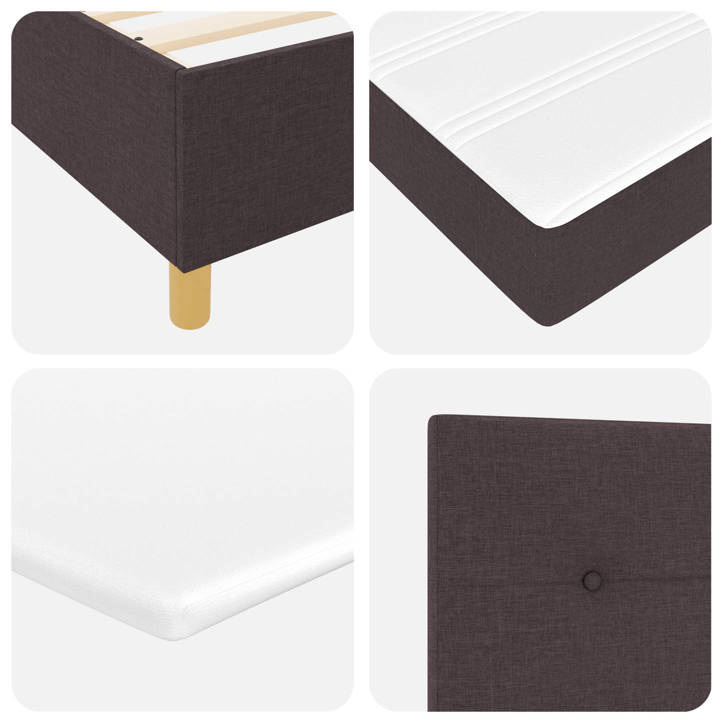 Box Spring Seng Med Hovedgærde Mørkebrun 90 X 200 Cm Stof