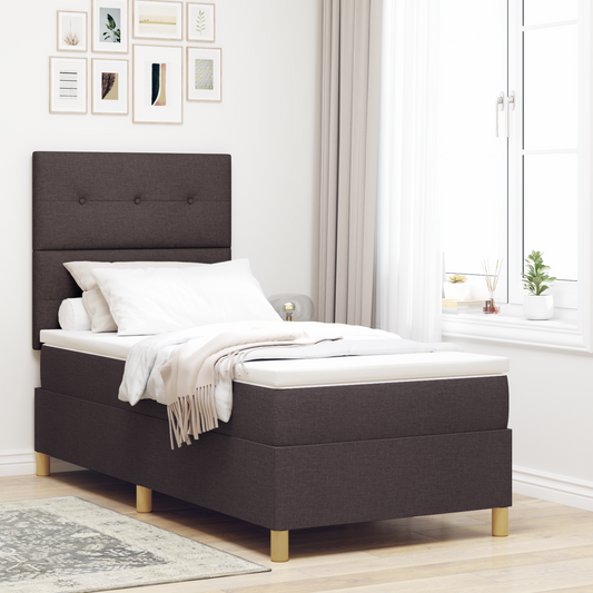 Box Spring Seng Med Hovedgærde Mørkebrun 90 X 200 Cm Stof