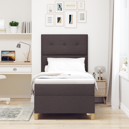 Box Spring Seng Med Hovedgærde Mørkebrun 90 X 200 Cm Stof