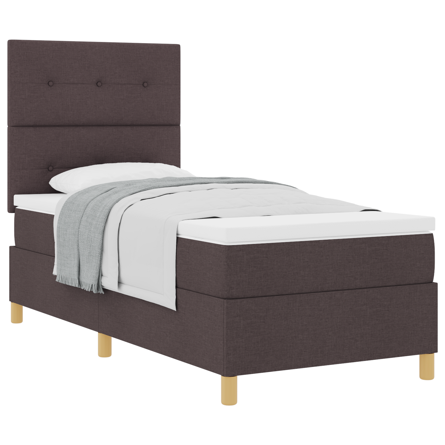 Box Spring Seng Med Hovedgærde Mørkebrun 90 X 200 Cm Stof