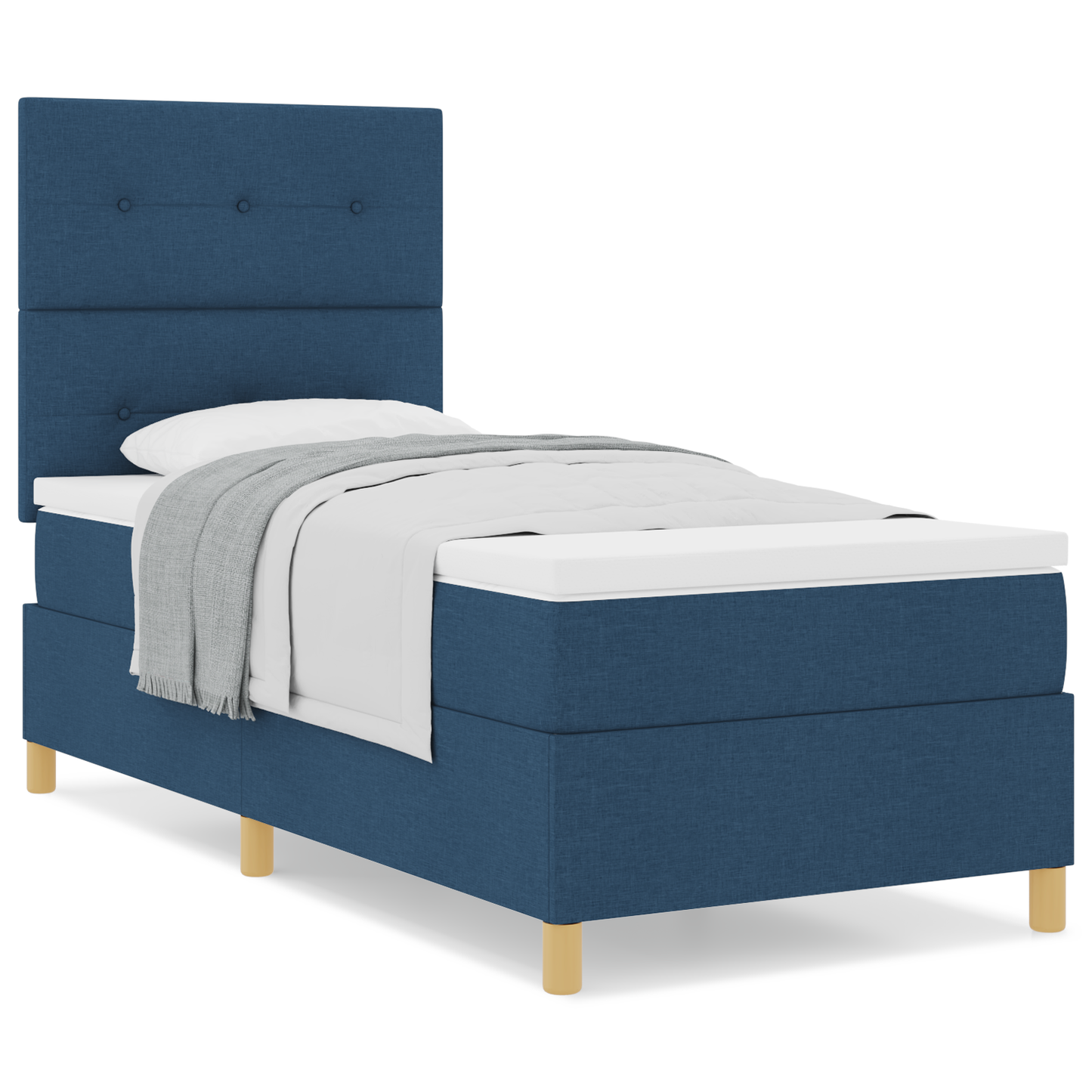 Box Spring Seng Med Hovedgærde Blå 90 X 200 Cm Stof