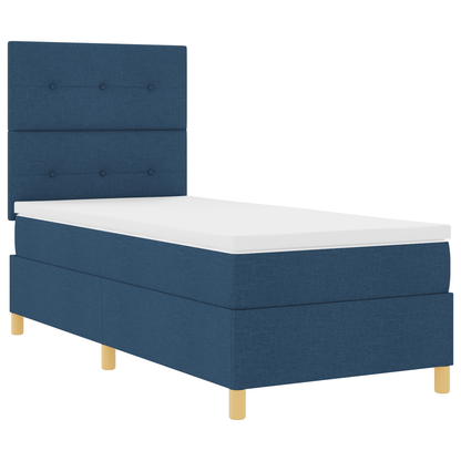 Box Spring Seng Med Hovedgærde Blå 90 X 200 Cm Stof