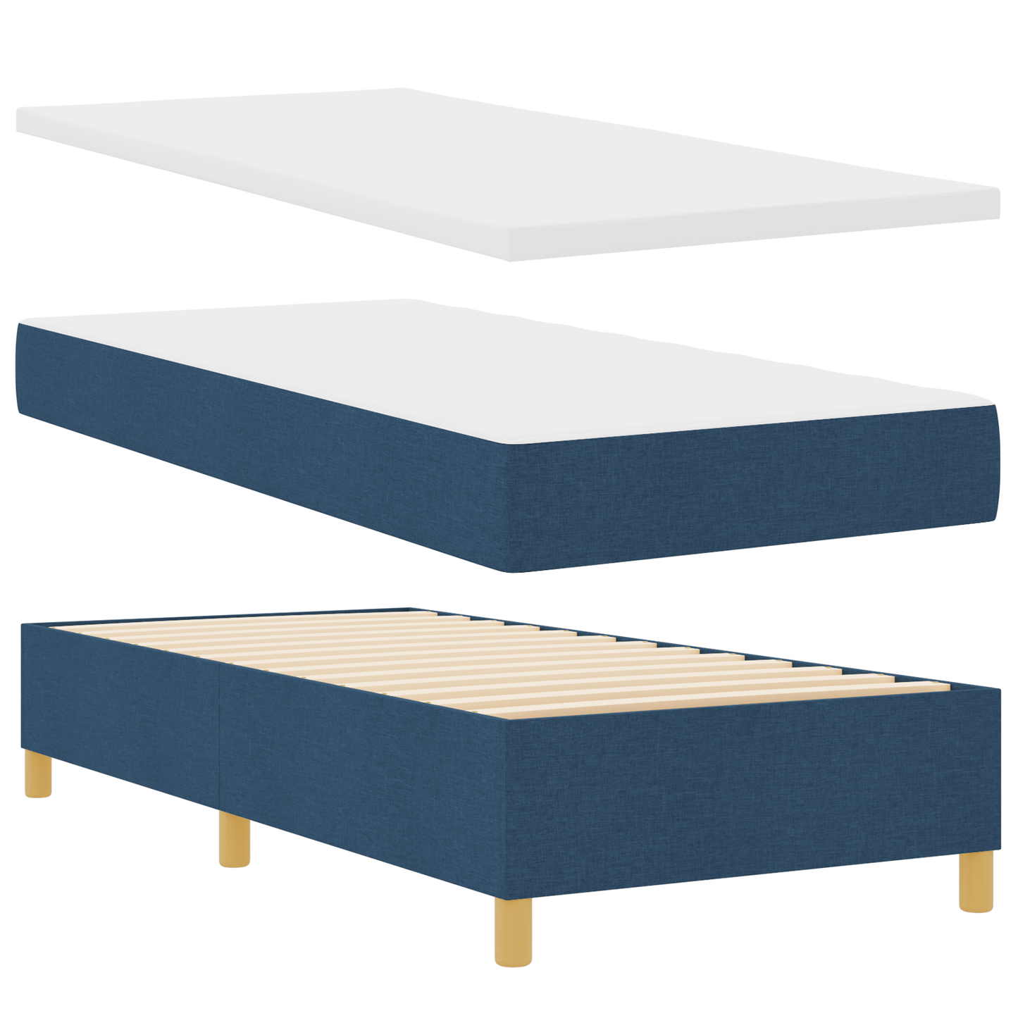 Box Spring Seng Med Hovedgærde Blå 90 X 200 Cm Stof