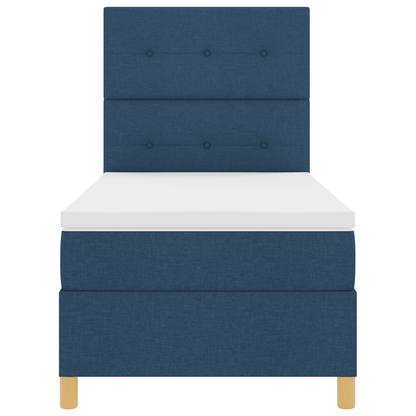 Box Spring Seng Med Hovedgærde Blå 90 X 200 Cm Stof