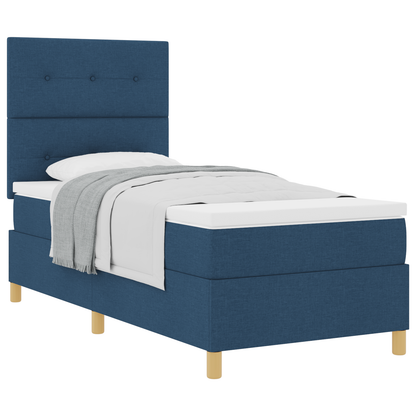 Box Spring Seng Med Hovedgærde Blå 90 X 200 Cm Stof