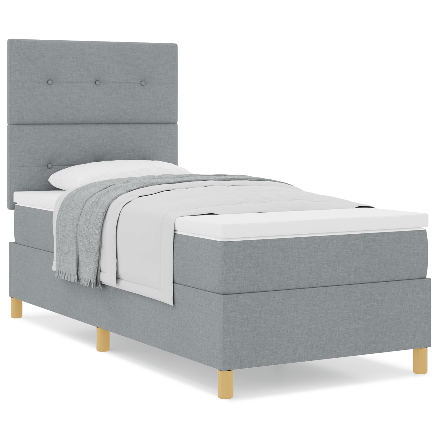 Box Spring Seng Med Hovedgærde Lysegrå 100 X 200 Cm Stof