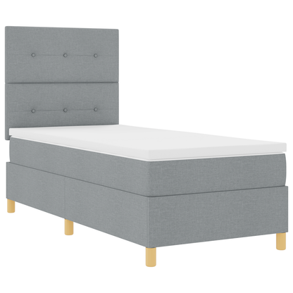 Box Spring Seng Med Hovedgærde Lysegrå 100 X 200 Cm Stof