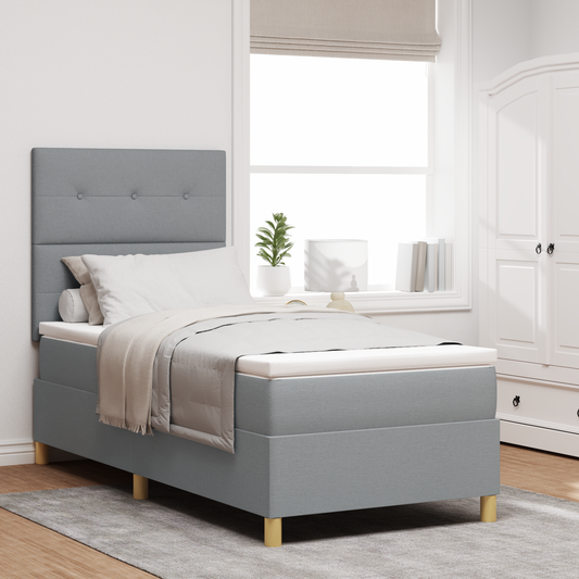 Box Spring Seng Med Hovedgærde Lysegrå 100 X 200 Cm Stof