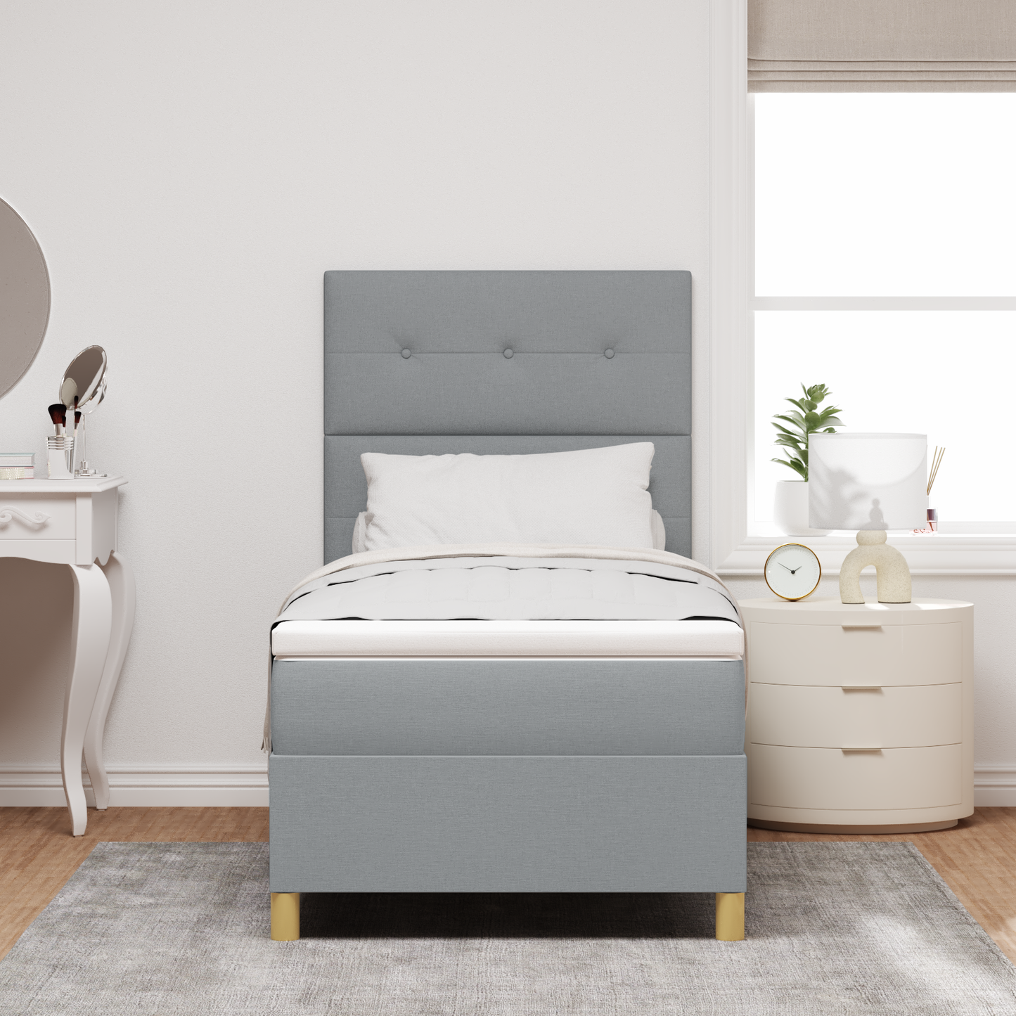 Box Spring Seng Med Hovedgærde Lysegrå 100 X 200 Cm Stof